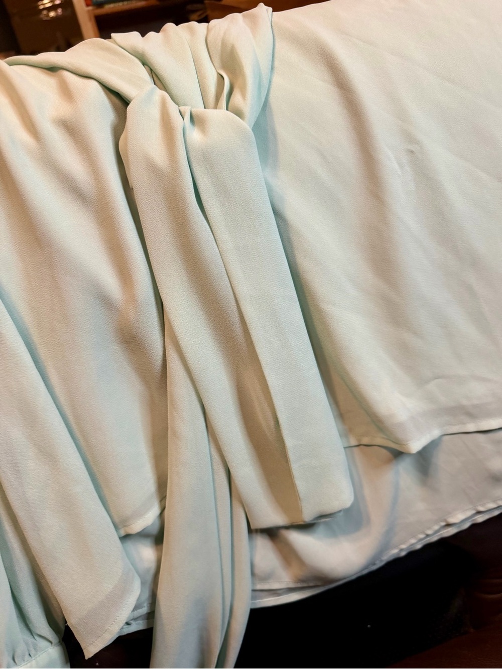 Macy's Women's Mint Green Draped Blouse with Tie Detail